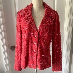 Clara Sun Woo Coral Textured Sequined Jacket Square Buttons Sz L